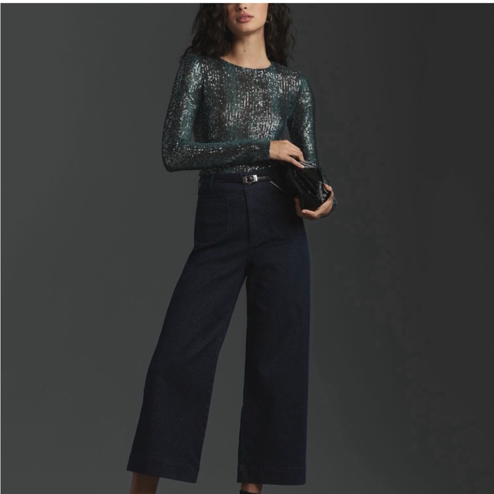 Anthropologie The Colette Sparkle Denim Cropped Wide Leg Jeans